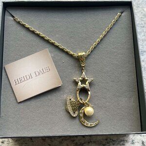 New Heidi Daus Charm Holder Crystal Star Crescent Moon & Saturn Necklace w/Box